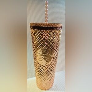 Starbucks Tumbler 2021 Jeweled Cup & Lid W/ Straw 24oz Venti Cold Cup Rose Gold